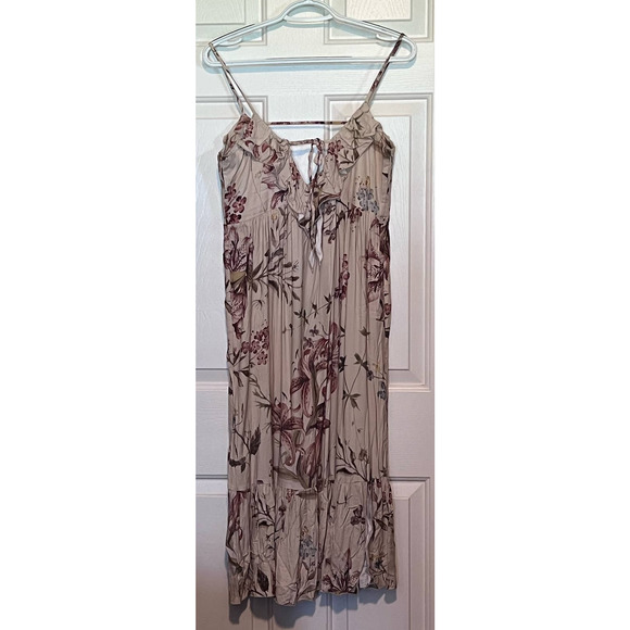 Chaser‎ Maternity Ruffled Beige Floral Maxi Dress Size M 44" Long x 15" PTP - Picture 1 of 5